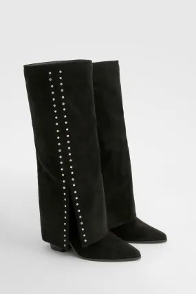 Wide Width Studded Detail Fold Over Western Boot