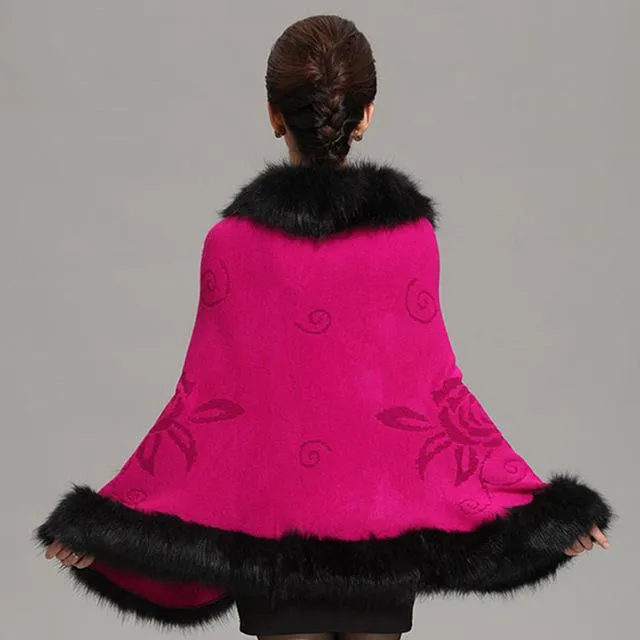 Winter Fashion Women's Synthetic Fur Collar Shawl Cape