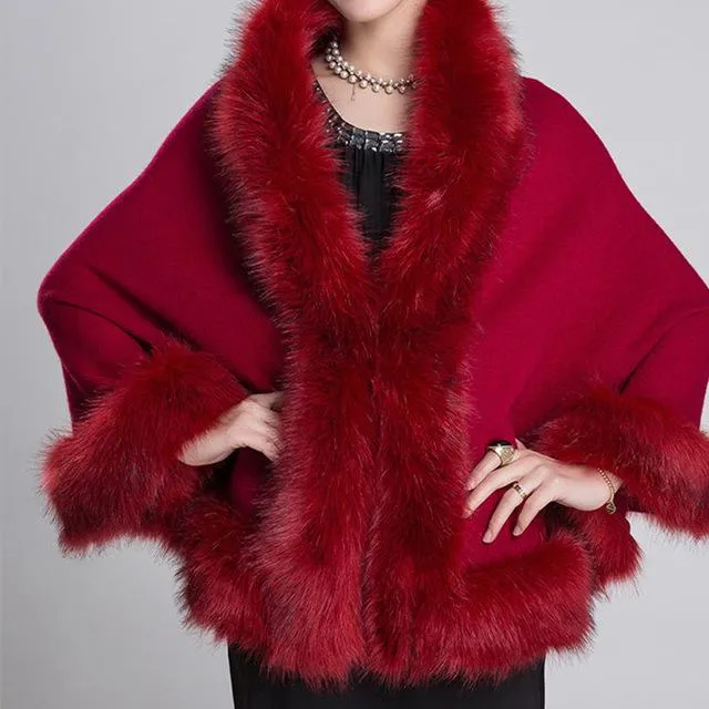 Winter Fashion Women's Synthetic Fur Collar Shawl Cape