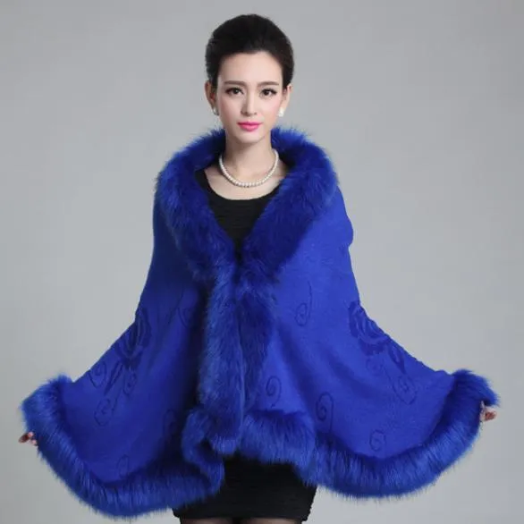 Winter Fashion Women's Synthetic Fur Collar Shawl Cape