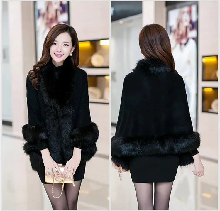 Winter Fashion Women's Synthetic Fur Collar Shawl Cape