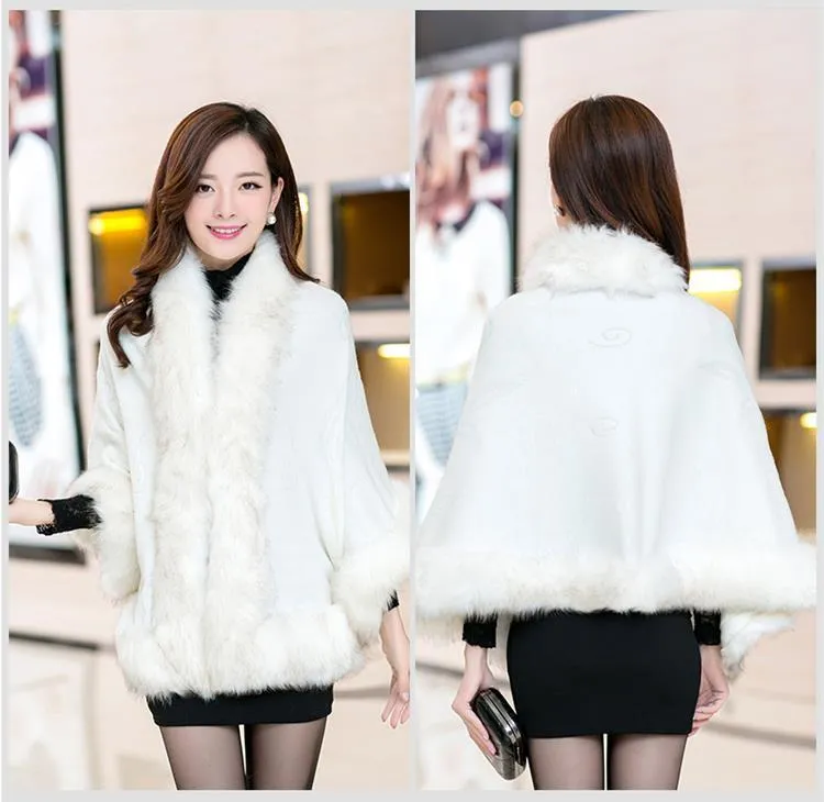 Winter Fashion Women's Synthetic Fur Collar Shawl Cape