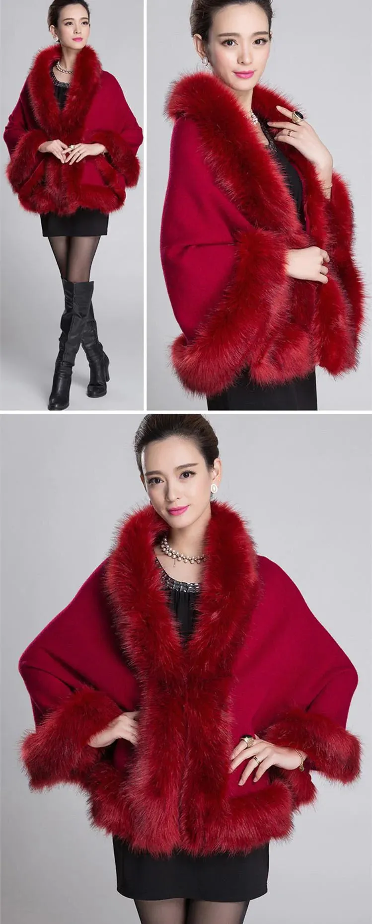 Winter Fashion Women's Synthetic Fur Collar Shawl Cape