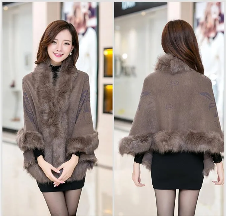 Winter Fashion Women's Synthetic Fur Collar Shawl Cape