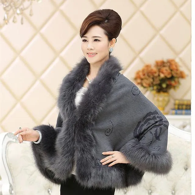 Winter Fashion Women's Synthetic Fur Collar Shawl Cape