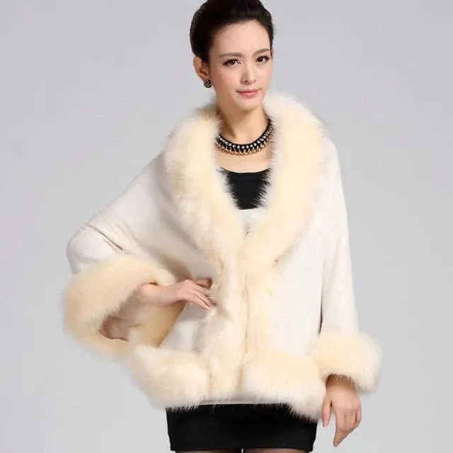 Winter Fashion Women's Synthetic Fur Collar Shawl Cape