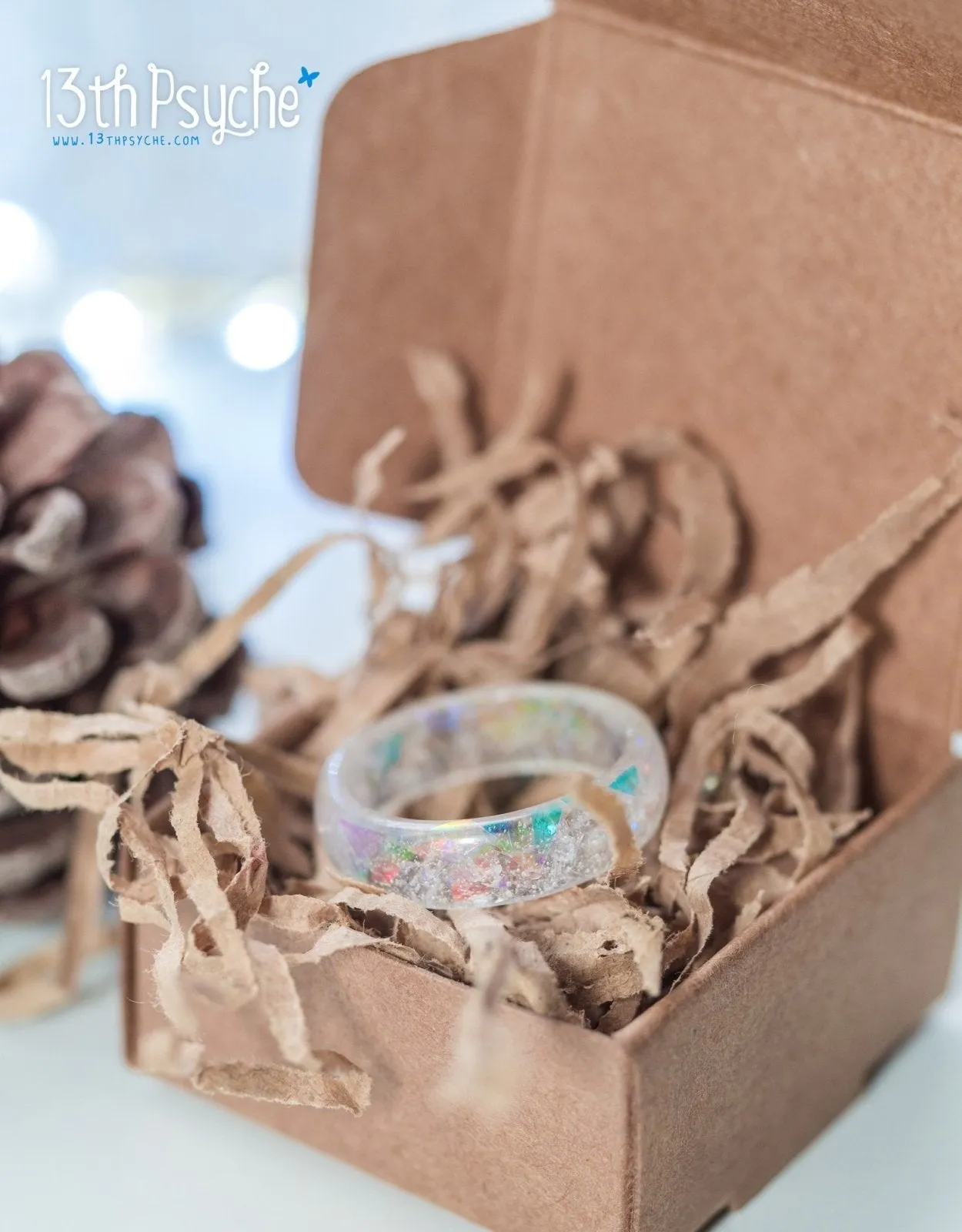 Winter inspired frost resin ring, snow ring