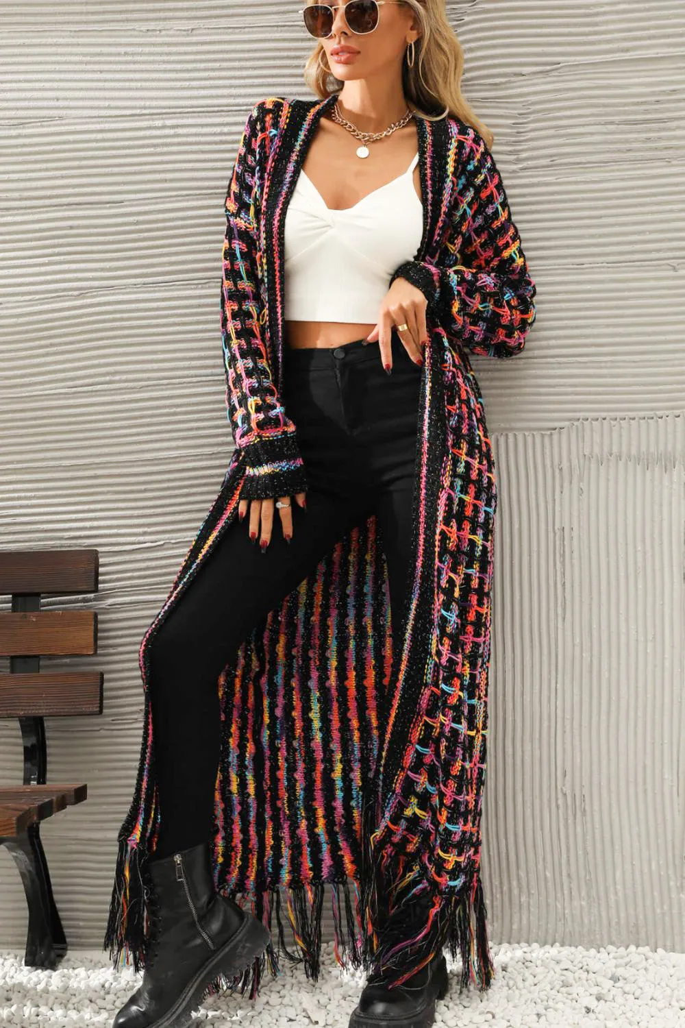 Wishing For Rainbows Fringe Hem Cardigan