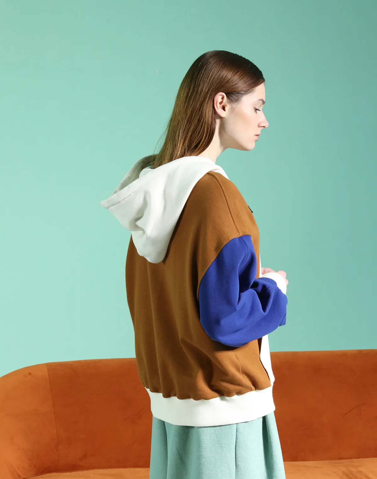 Witty Colour-block Hoodies - Brown