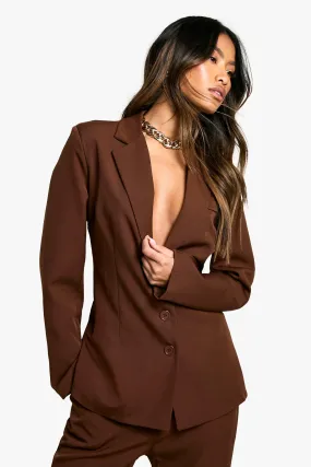 Woven Plunge Shaped Waist Blazer