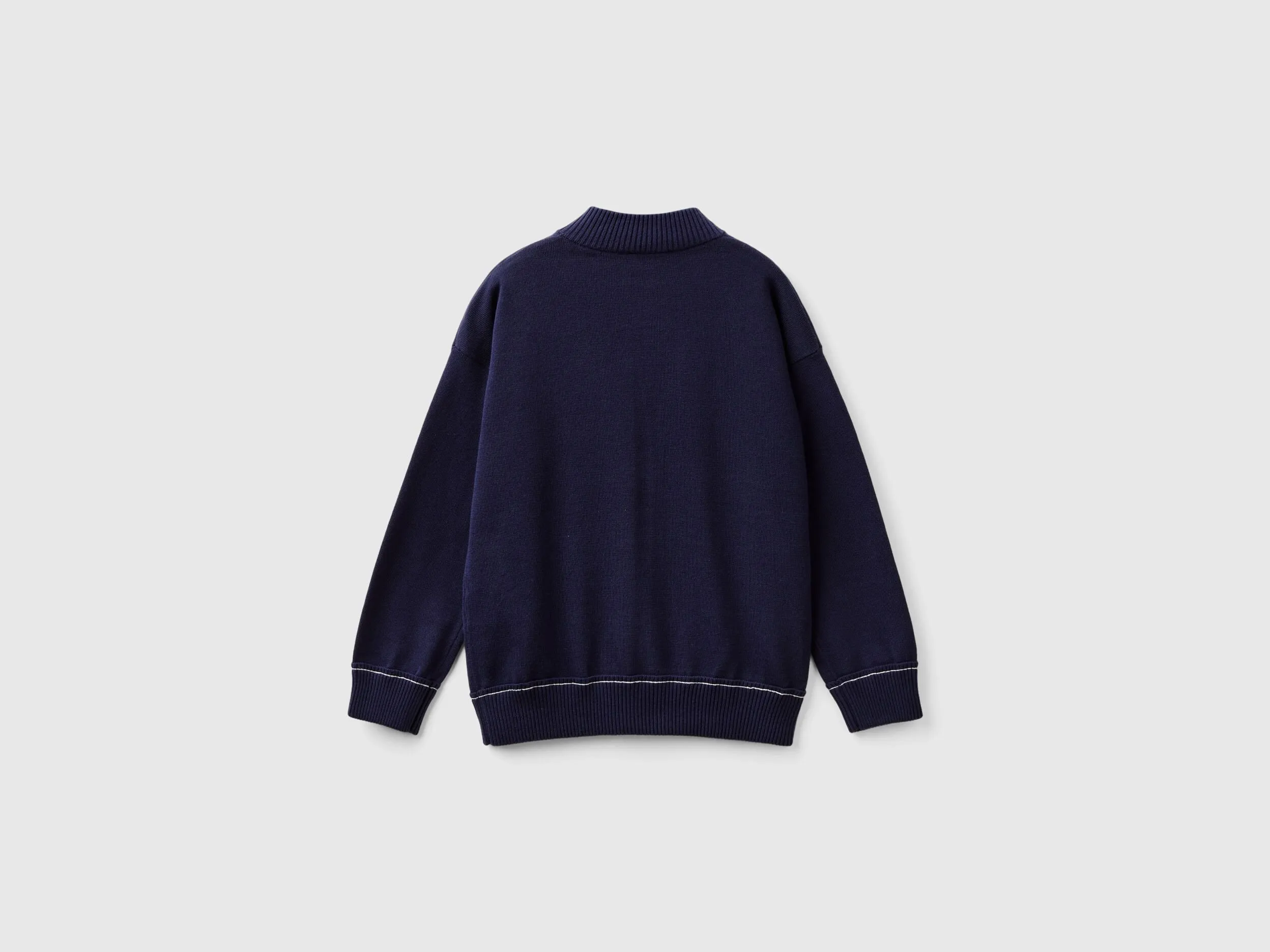 Zip-up cotton cardigan - Dark Blue | Benetton