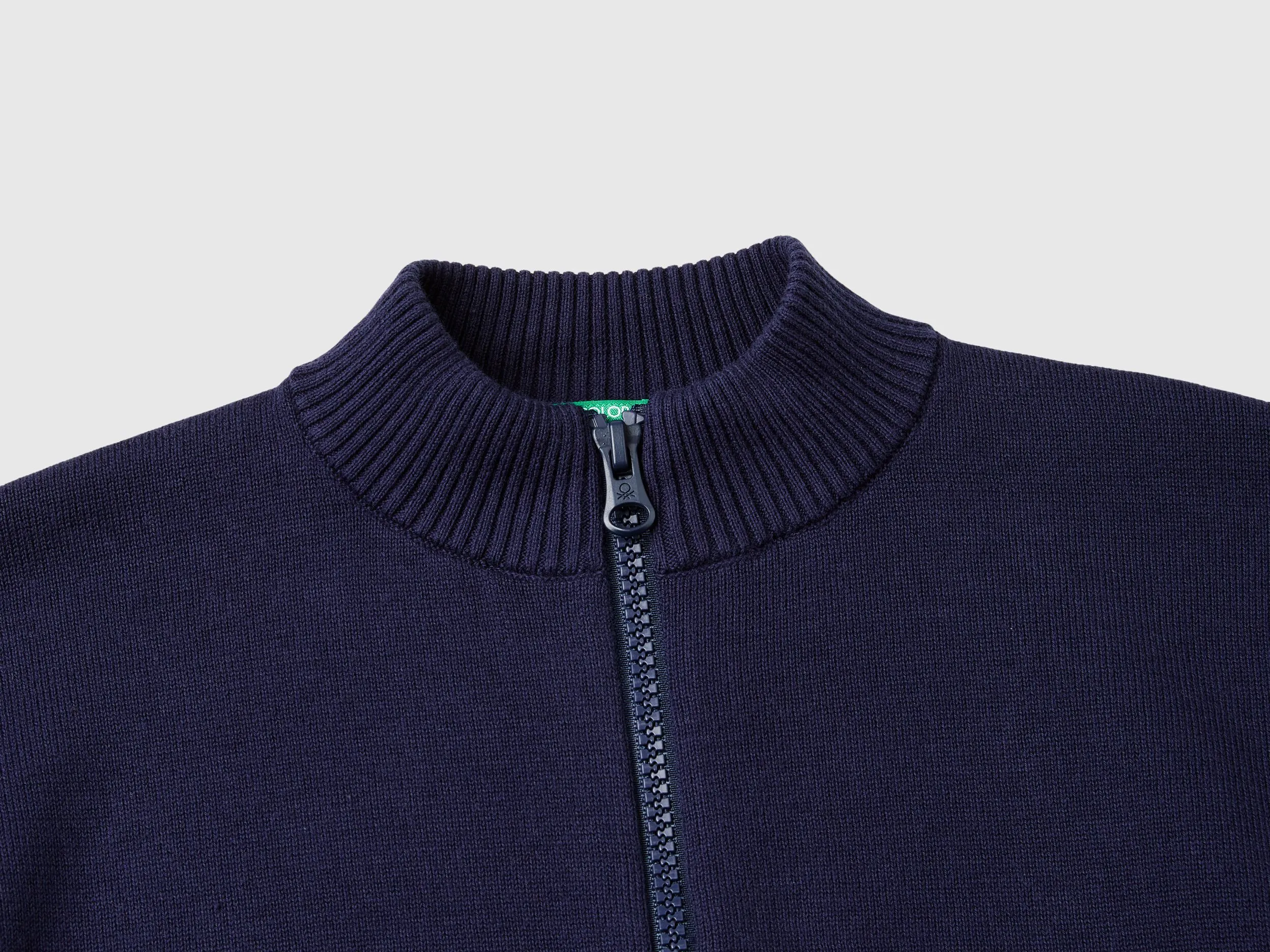 Zip-up cotton cardigan - Dark Blue | Benetton